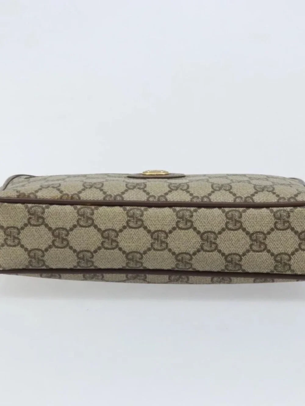 GUCCI GG Supreme Clutch Bag PVC Beige Gold Auth YKZ053